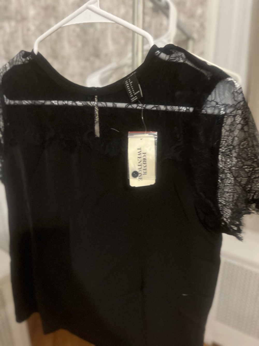Forever 21 Black Lace Yoke & Sleeve Blouse